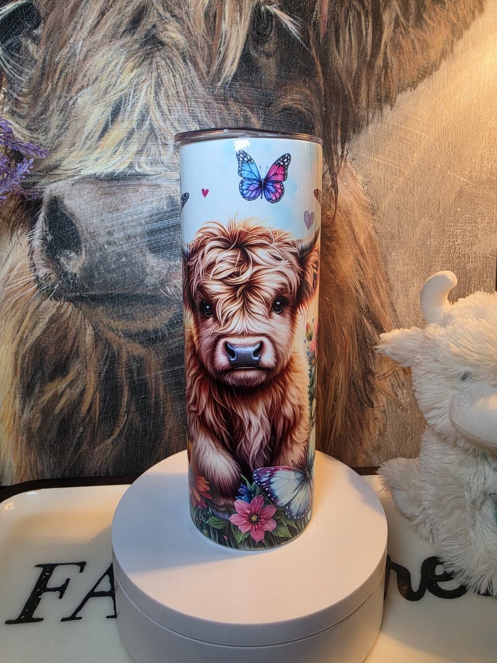 Highland Cow Butterfly Tumbler - Colorful Floral Design